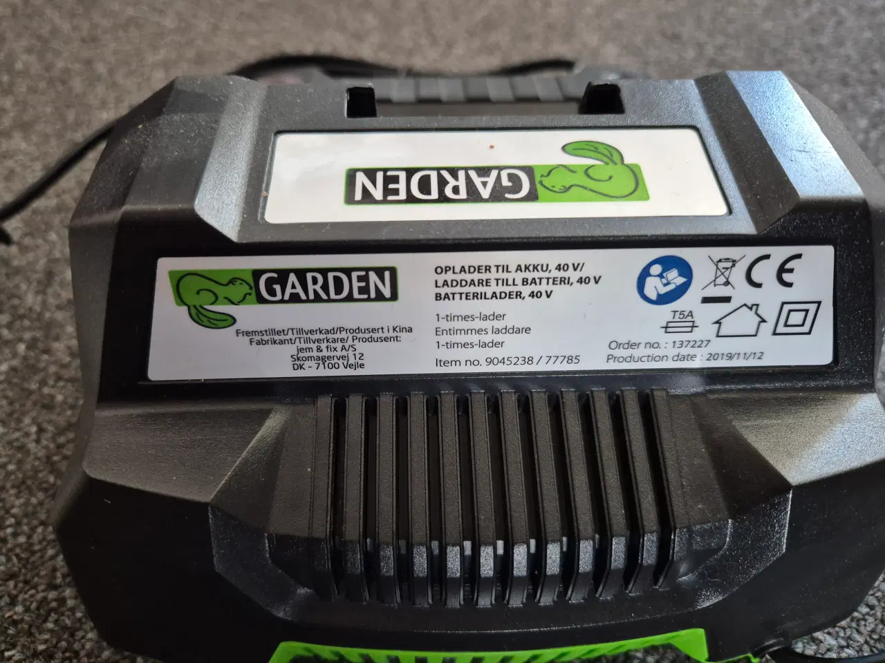 Billede 3 - Oplader til Garden 40V 2,5AH batteri