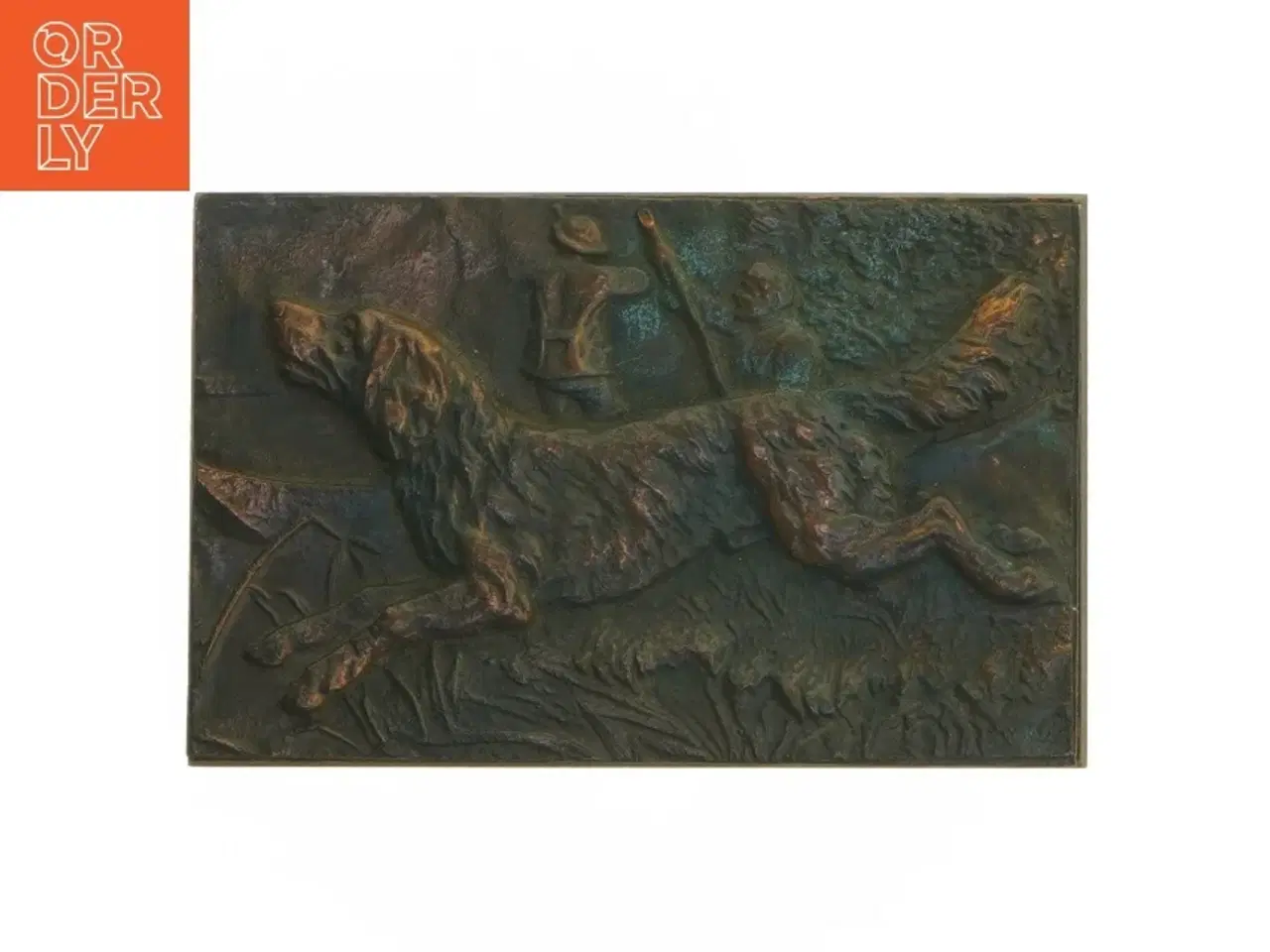 Billede 1 - Træ/metal æske med jagtmotiv relief (str. 16x10,5x4 cm)