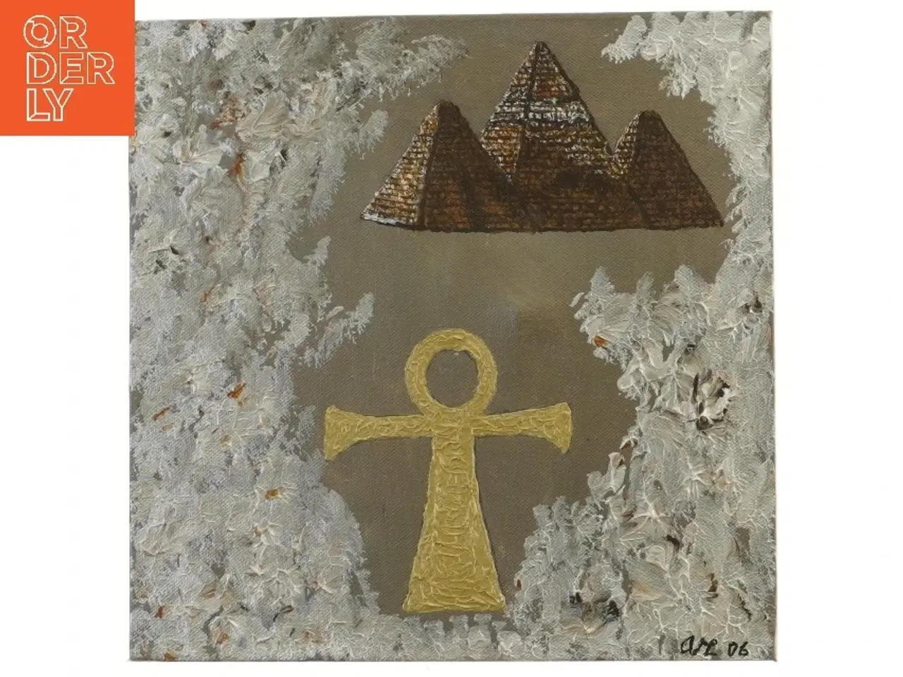 Billede 1 - Maleri med pyramider og symbol (str. 30x30 cm)