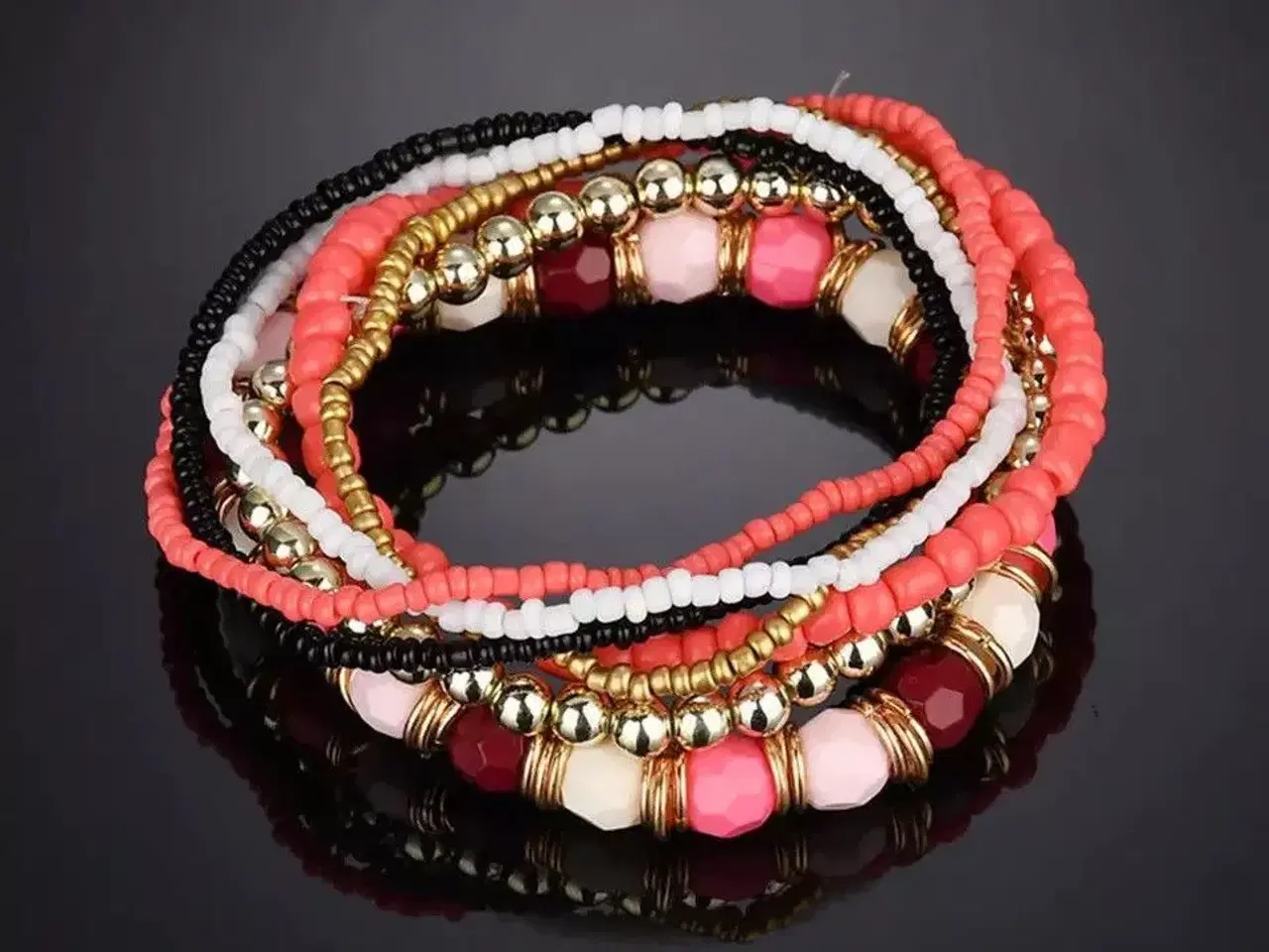 Billede 2 - Perlearmbånd sæt med 7 armbånd med perler