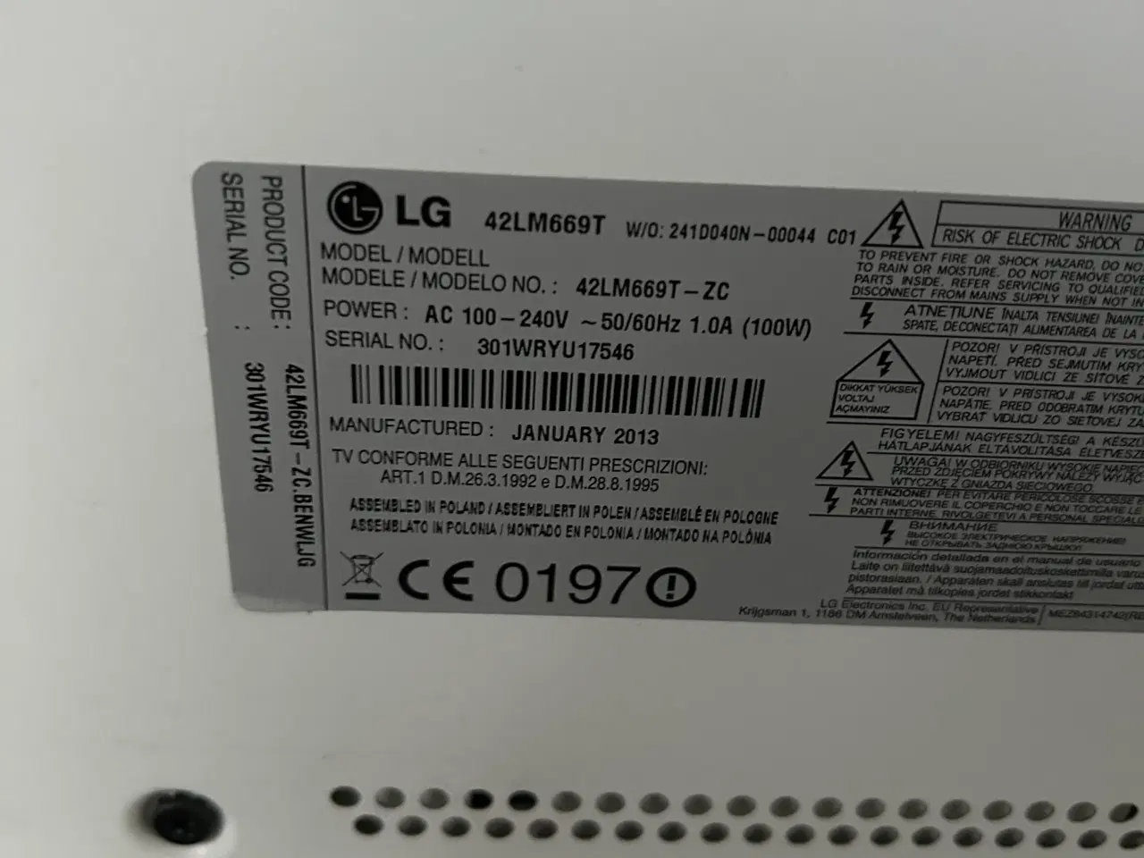 Billede 2 - Hvidt TV fra lg