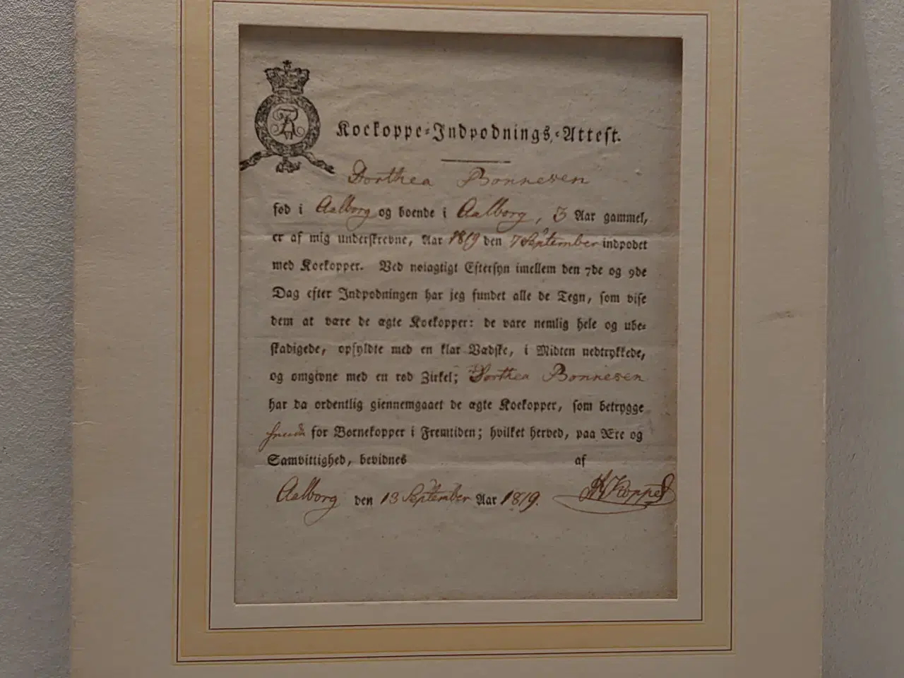 Billede 1 - Indpodningsattest for kokopper fra 1819