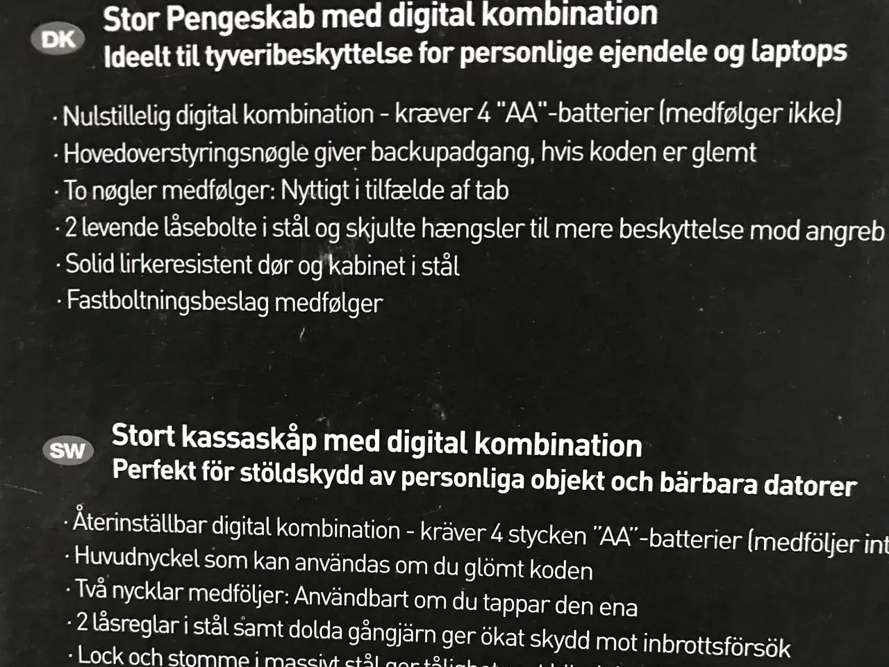 Billede 2 - Nyt Stor Pengeskab med digital kombination 