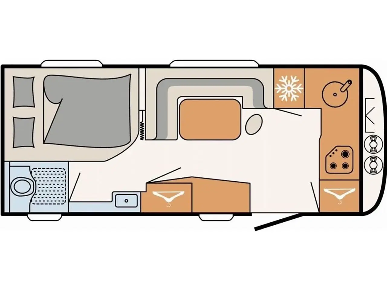 Billede 19 - 2021 - Dethleffs Nomad 490 BLF Mover, Thule markise, dobbeltsengsvogn, side-siddegruppe, frontkøkken, 3-trins el-gulv-varme, stort 142 l . køleskab med fryser