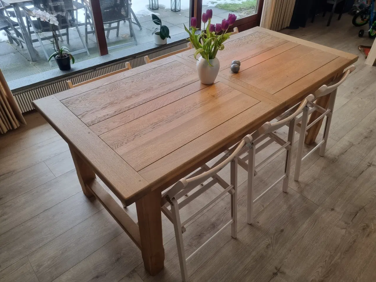 Billede 4 - Spisebord med udtræk, massiv egetræ