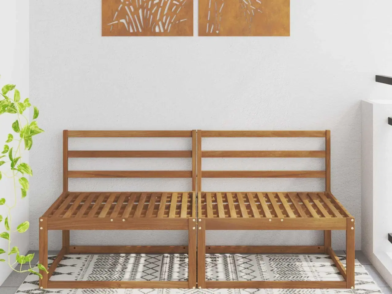 Billede 1 - 2 Stk Udendørs Mellem Sofa Massivt Akacietræ Naturfarvet