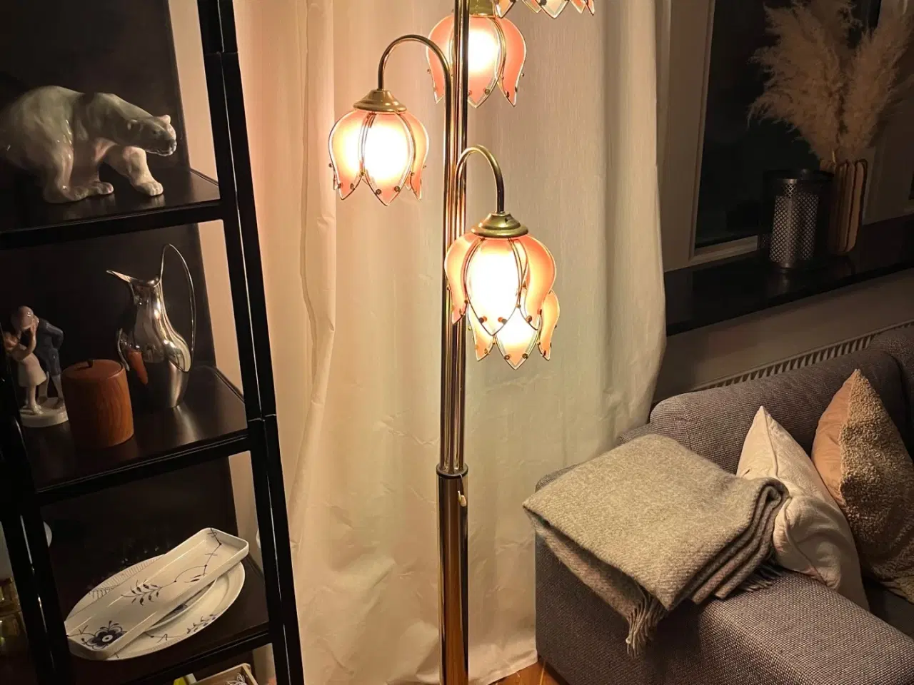 Billede 2 - Tulipan gulvlampe Cottex i messing og marmor