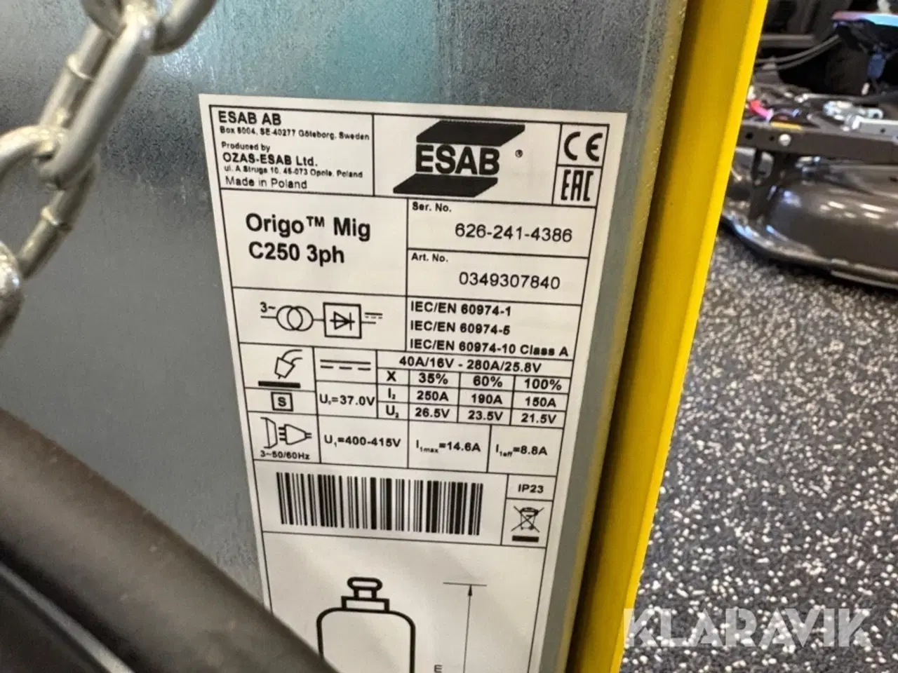 Billede 11 - Svejsemaskine ESAB Original Mig C250 3ph
