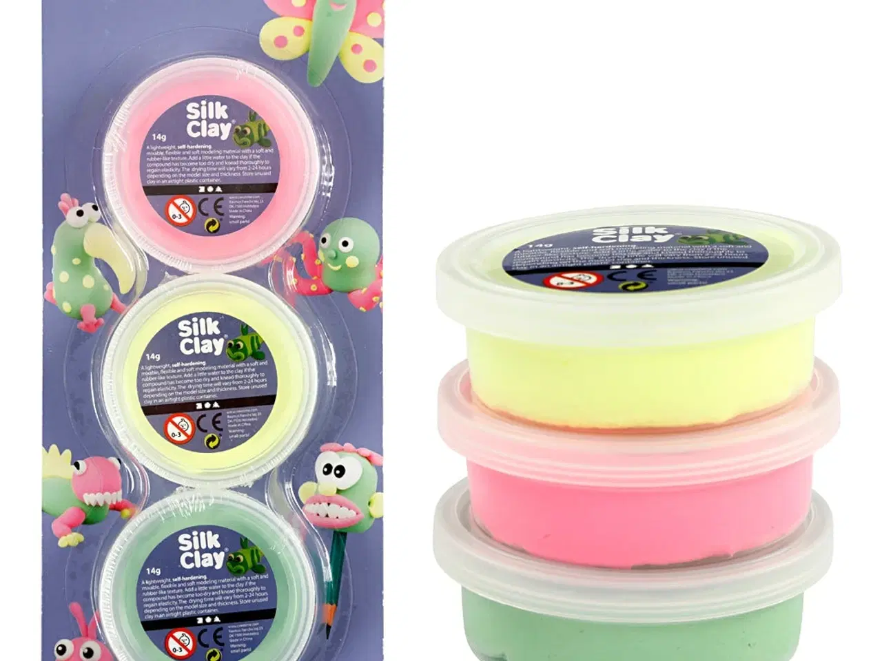 Billede 1 - Silk Clay®, lys grøn, neon pink, neon gul, 3x14g/ 1 pk.