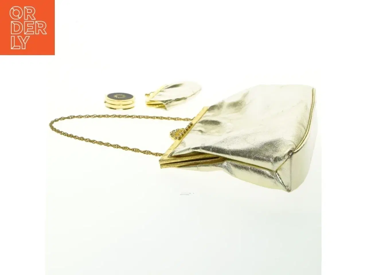 Billede 3 - Guld farvet aften taske med matchende pung og kompakt spejl (str. 23x16,5 cm)