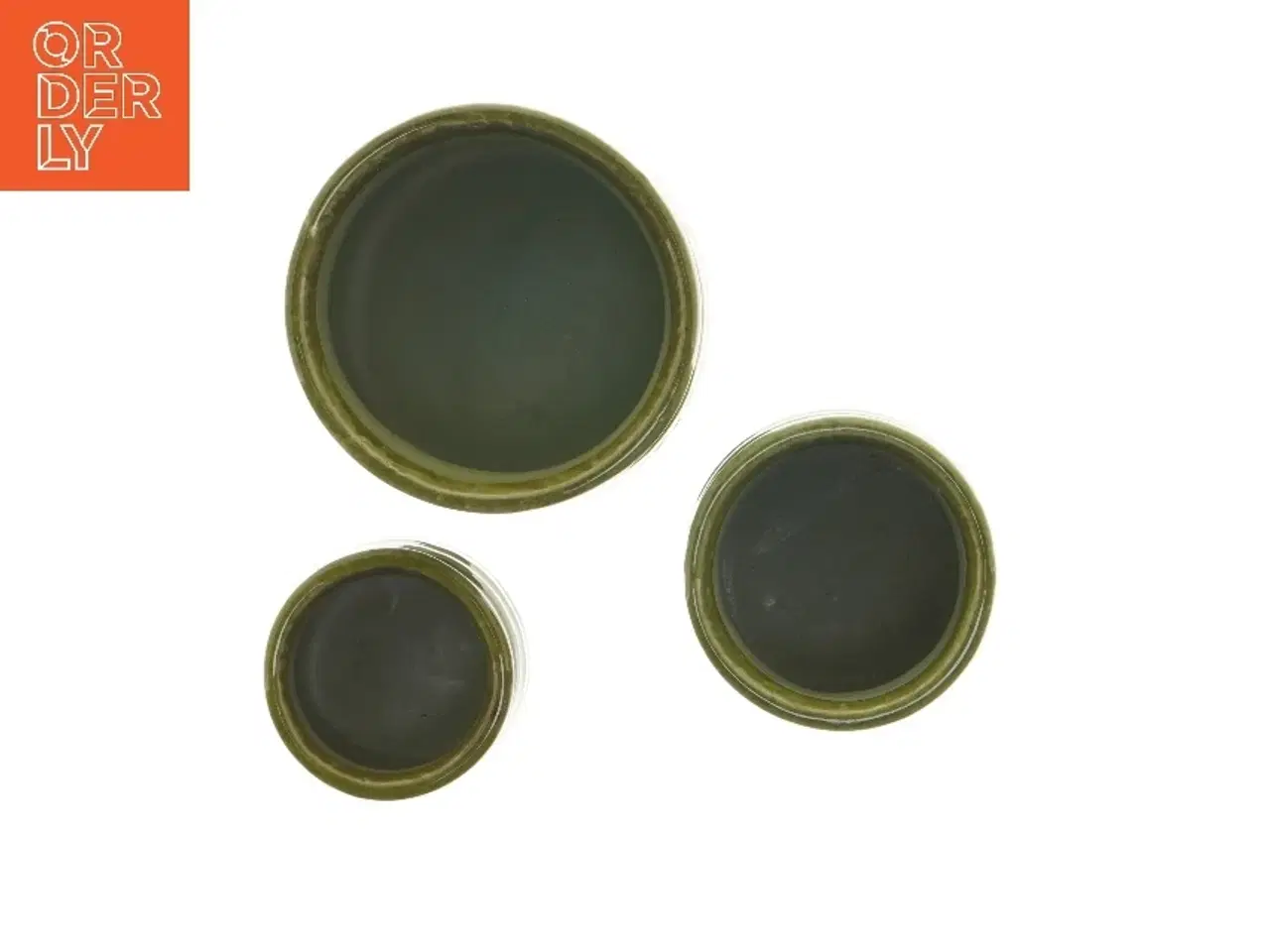 Billede 3 - Sæt af grønne keramiske potter (str. Ø 12,5x11 cm og Ø 9,5x10 cm og Ø7,5x7,5 cm)