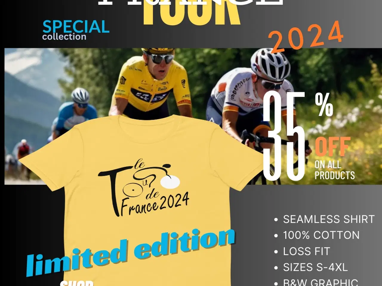 Billede 1 - LeTour de France 2024 Gul t-shirt sports cykling 