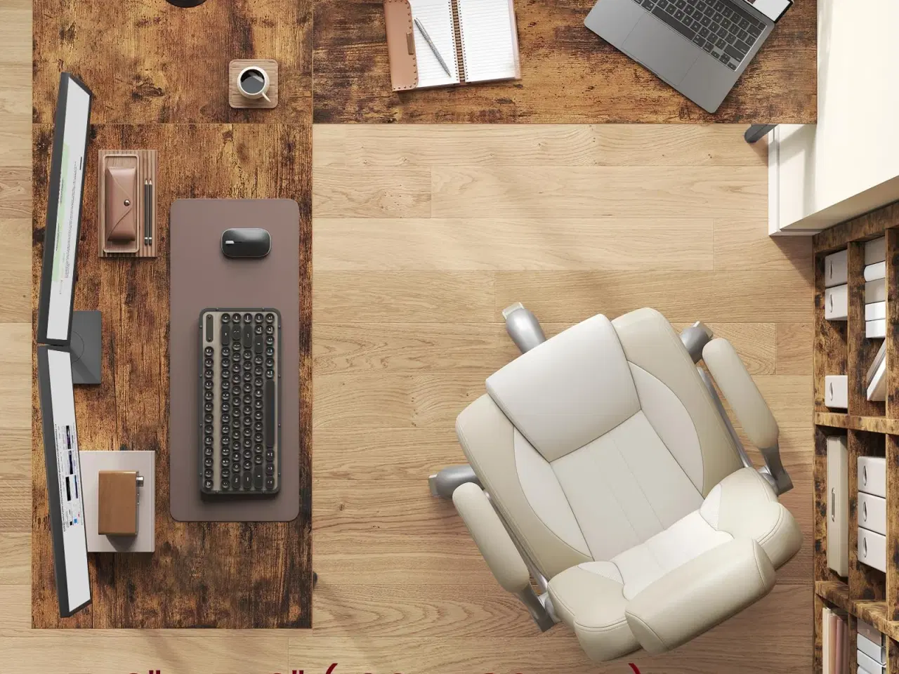 Billede 4 - L-formet hjørneskrivebord 130 × 130 × 76 cm med 2 hylder – rustik brun/sort