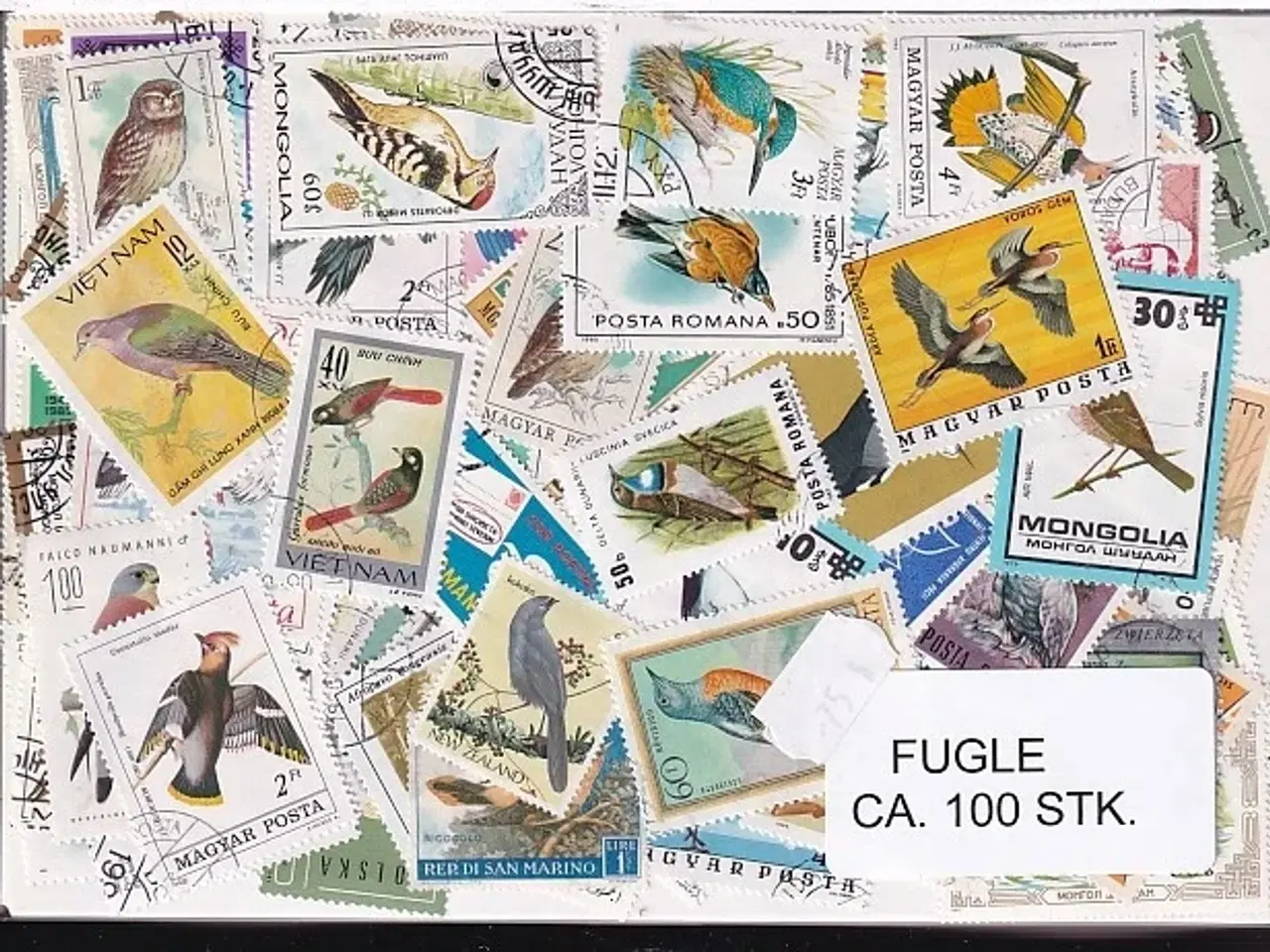 Billede 1 - Fugle på Frimærker. St/ust. 100 Stk.