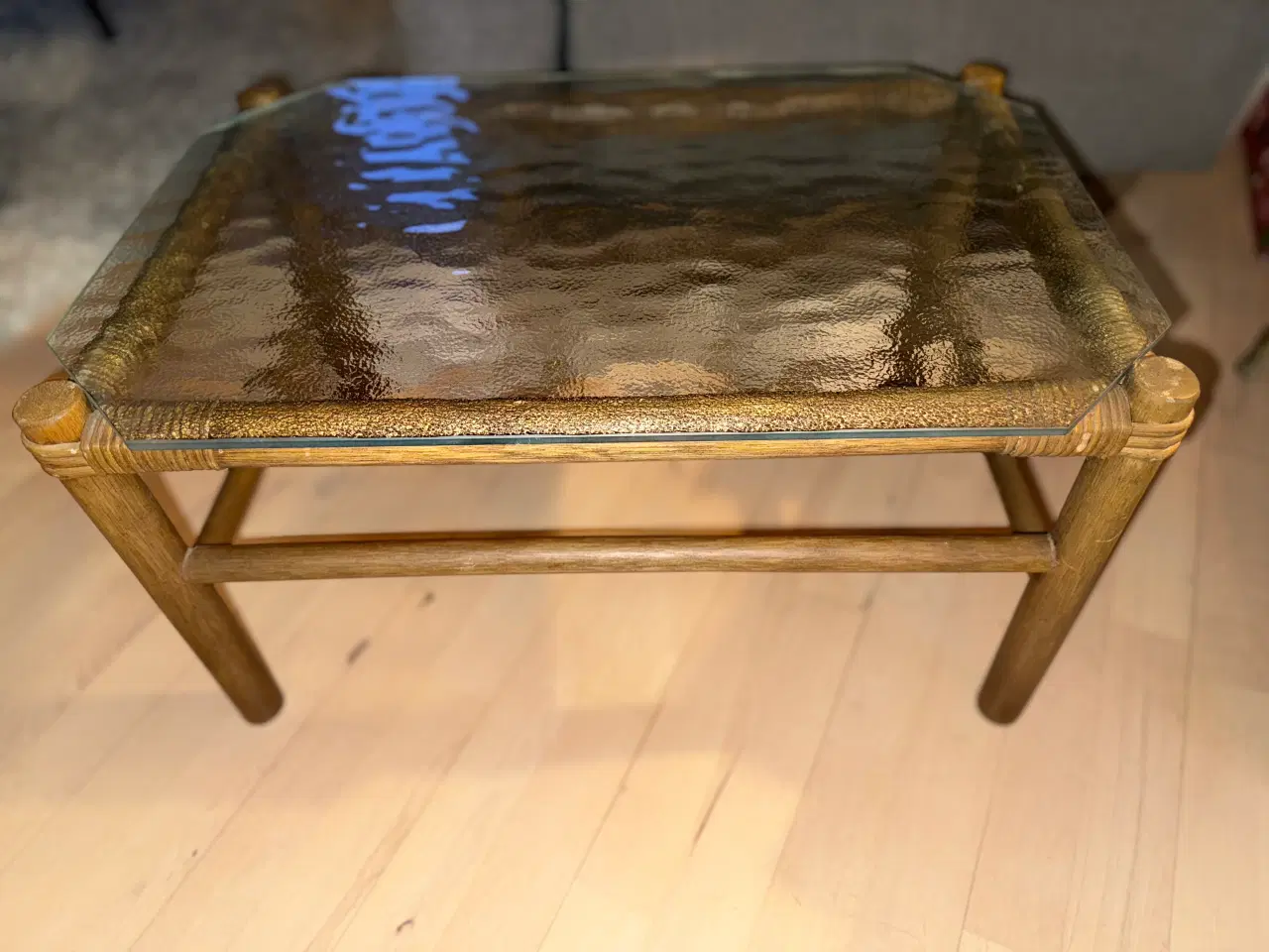 Billede 1 - Vintage sofabord med struktur glasplade og bøgeste