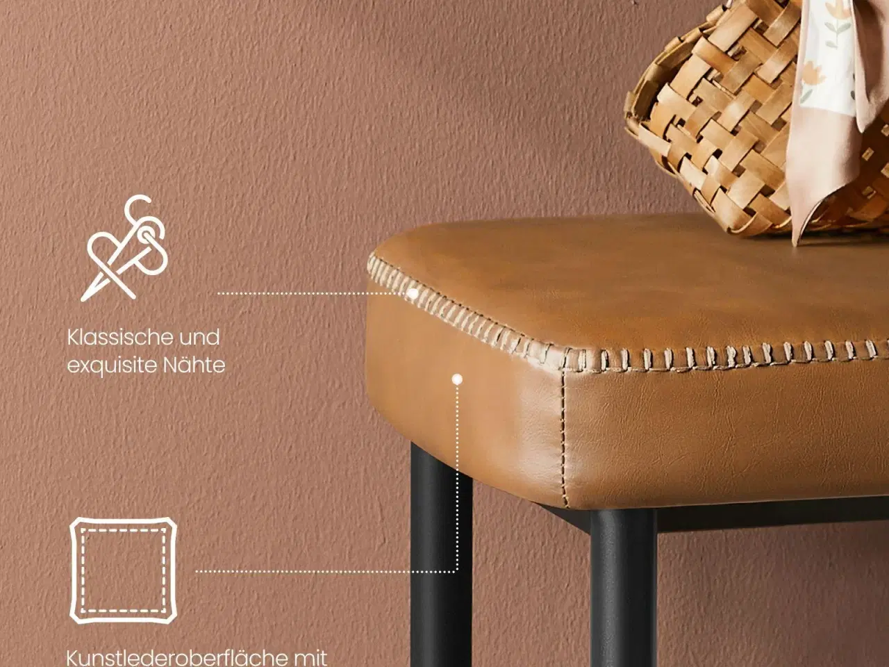 Billede 4 - Skobænk med opbevaring EKHO, kunstlæder, 30 × 80 × 50 cm, karamel