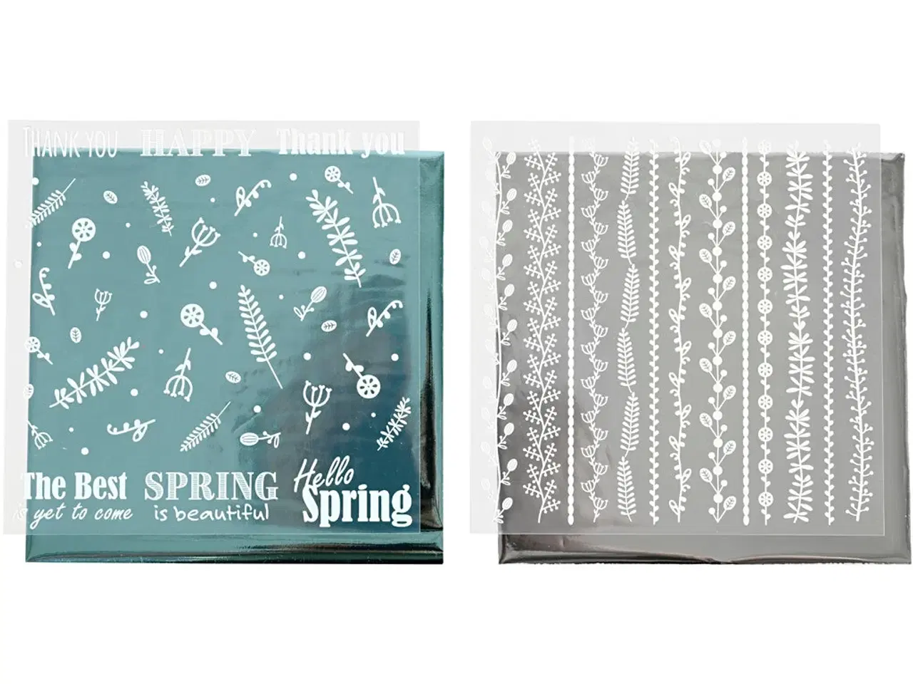 Billede 1 - Dekorationsfolie og design limark, Forårsblomster, ark 15x15 cm, sølv, turkis, 2x2ark/ 1 pk.