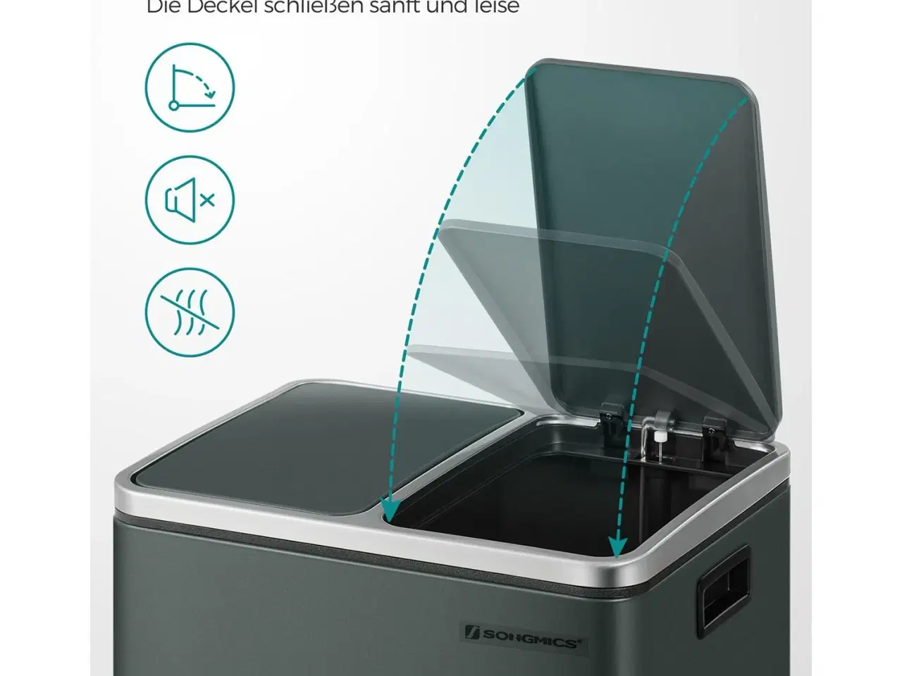 Billede 5 - Skraldespand med pedal 2 x 15 l stål, blød lukning, lugtlukning, antracitgrå