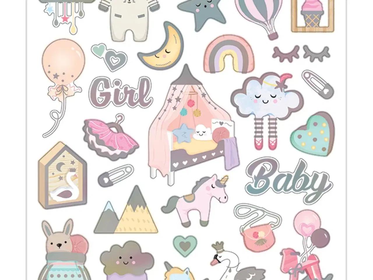 Billede 1 - Selvklæbende klistermærker til baby piger - 1 ark