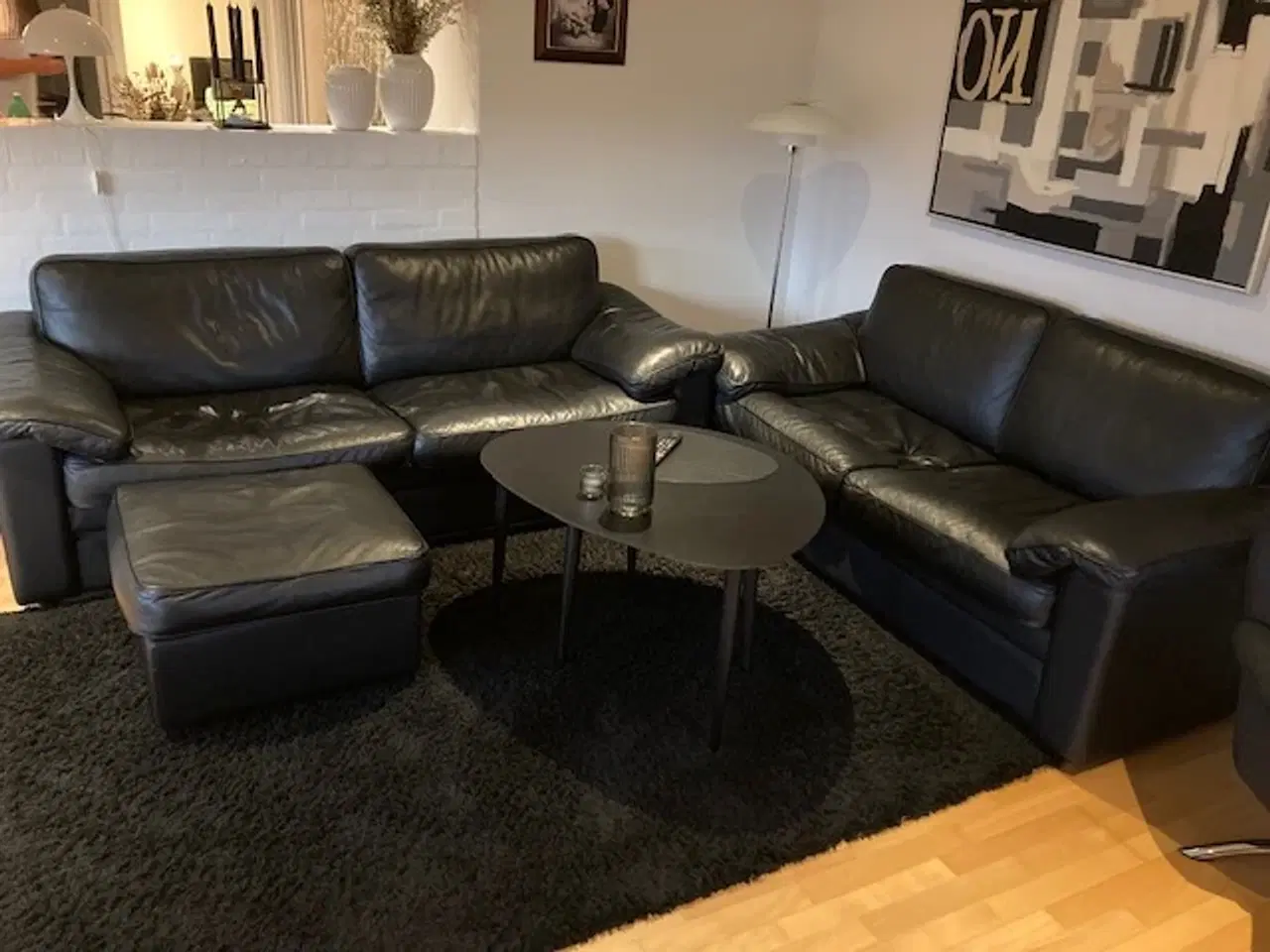Billede 1 - Læder sofa i sort
