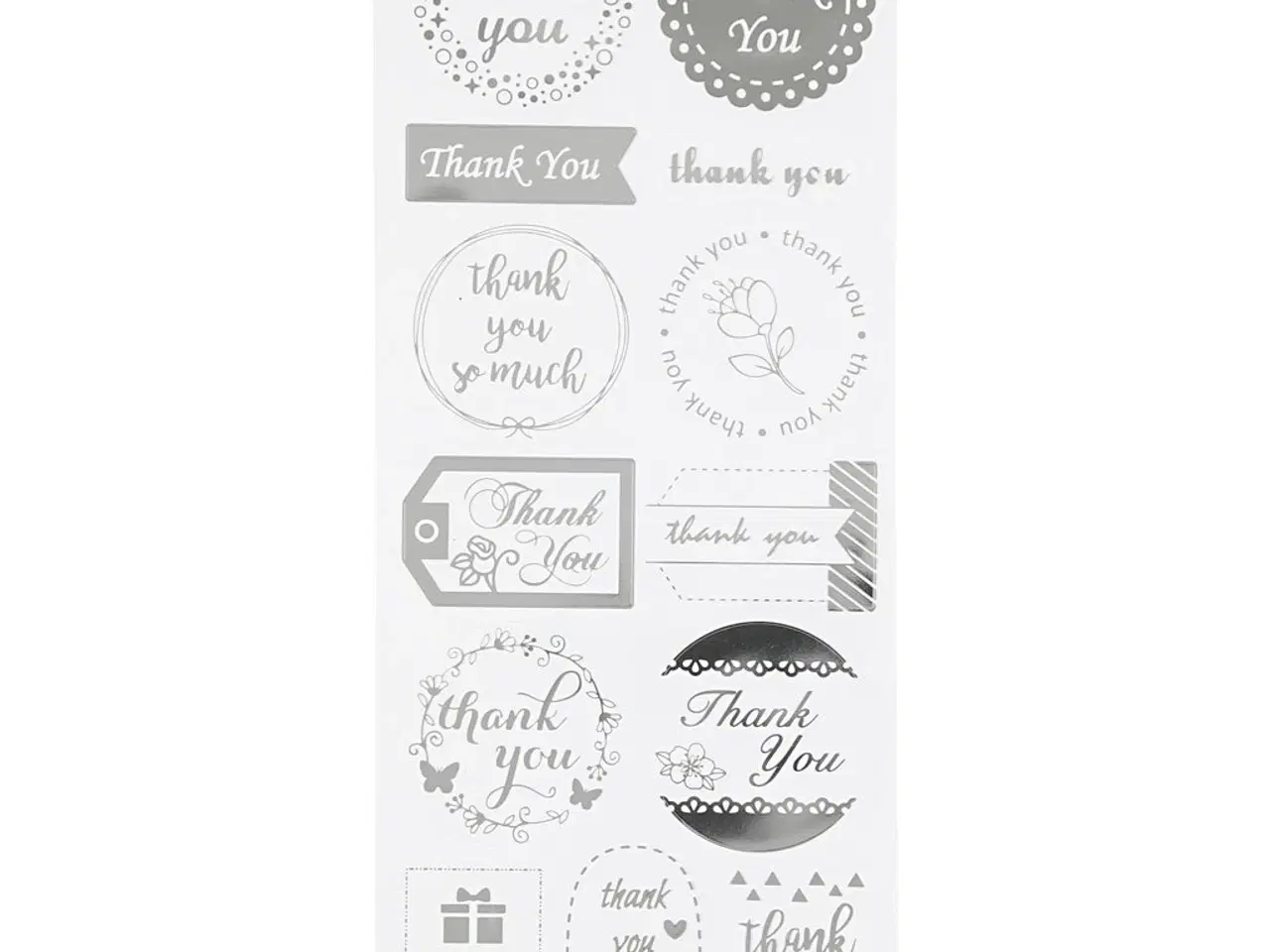 Billede 1 - Stickers, thank you, ark 10x24 cm, sølv, 1 ark