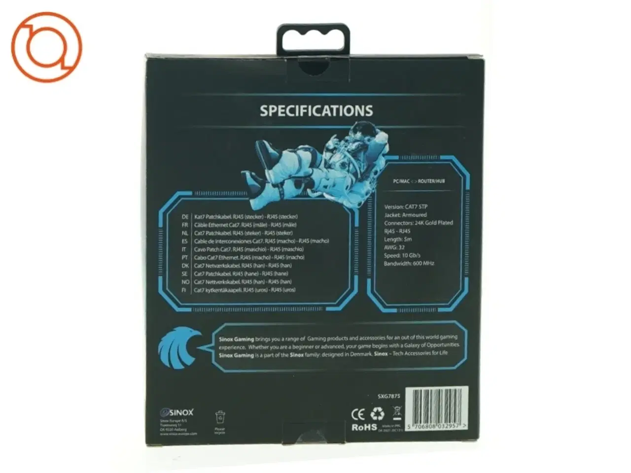 Billede 2 - Sinox Gaming CAT7 STP Ethernet Kabel fra Sinox (str. 5 m)