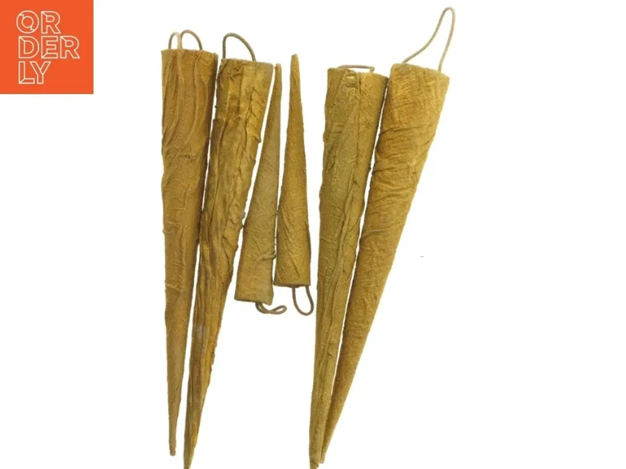 Billede 1 - 6 store, håndlavede kræmmerhuse med forgyldt stof (40 cm)