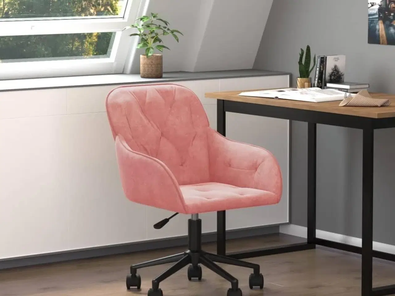 Billede 1 - Drejelig kontorstol fløjl pink