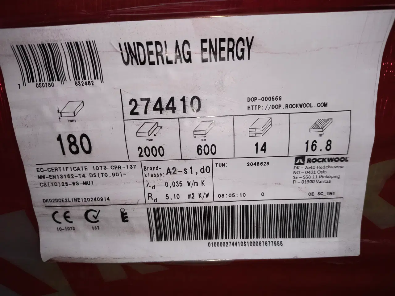 Billede 2 - 180 mm Rockwool hård batts, billigt!!!
