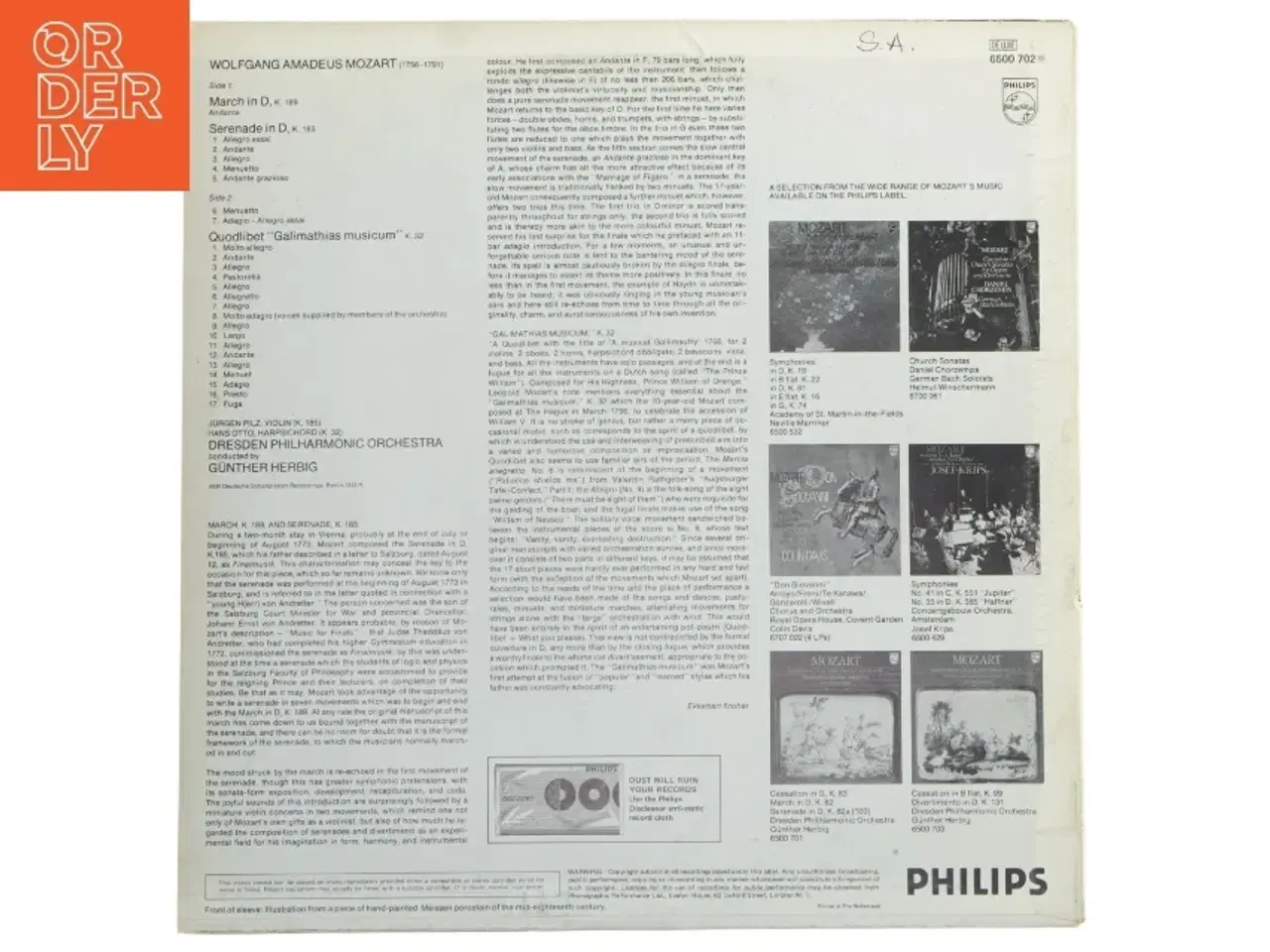Billede 3 - Mozart LP: March in D, K. 189 fra Philips