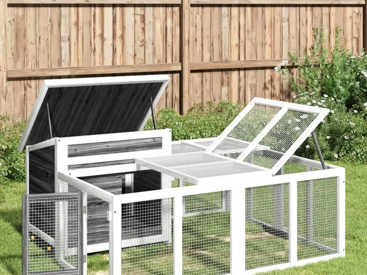 Billede 1 - Kaninbur 144x123x67,5 cm massivt fyrretræ grå