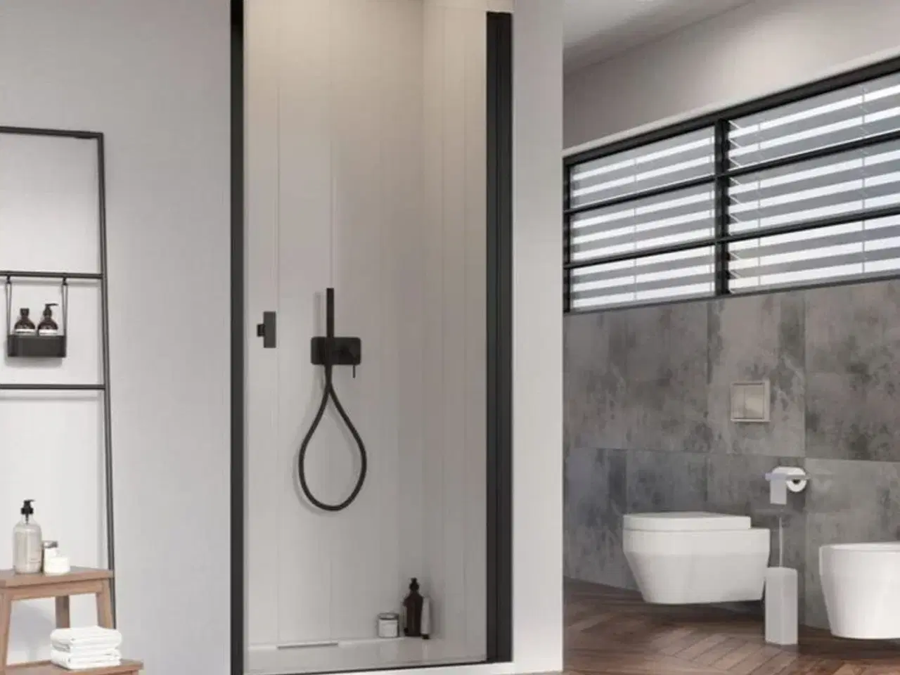 Billede 1 - DNS20-9, NOMA 20 nichedør  900mm, sort profiler, klart glas, helt ny