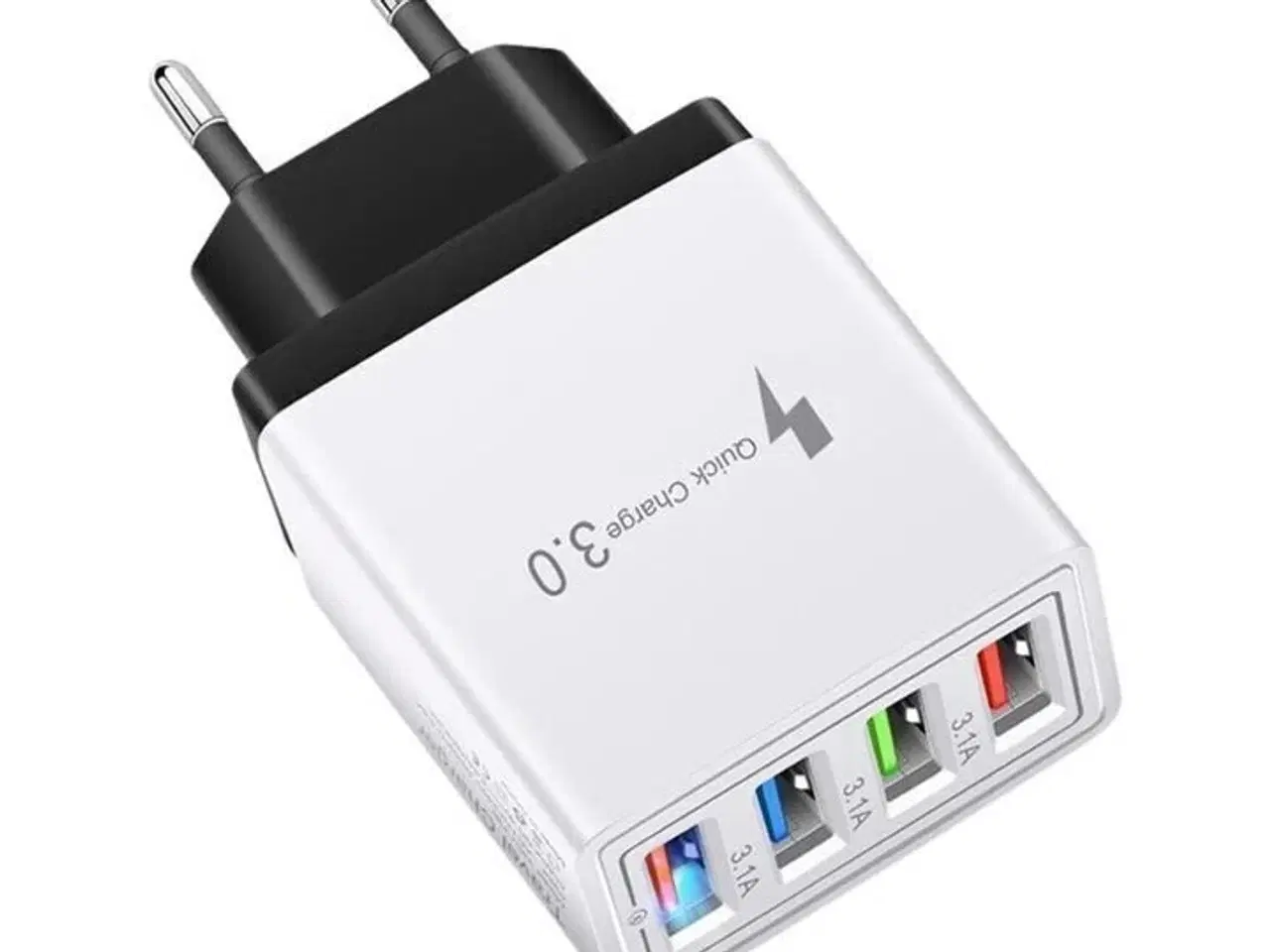 Billede 1 - 4 stk. Hurtig opladning USB-vægadapter 4 porte sort/hvid