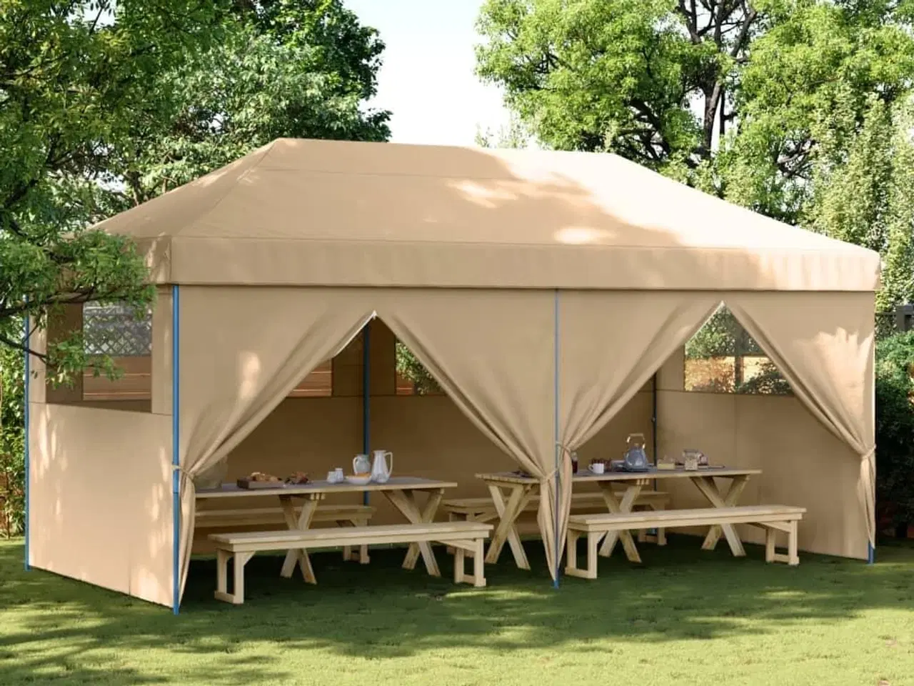 Billede 1 - Foldbart pop-up festtelt med 4 sidevægge beige