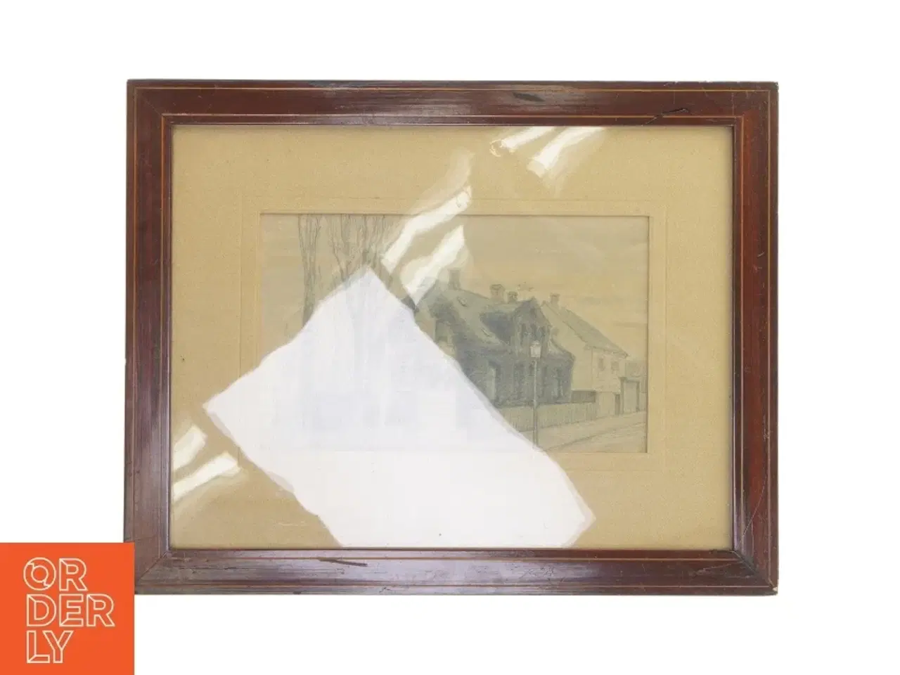 Billede 1 - Indrammet maleri af hus (str. 33x26 cm)