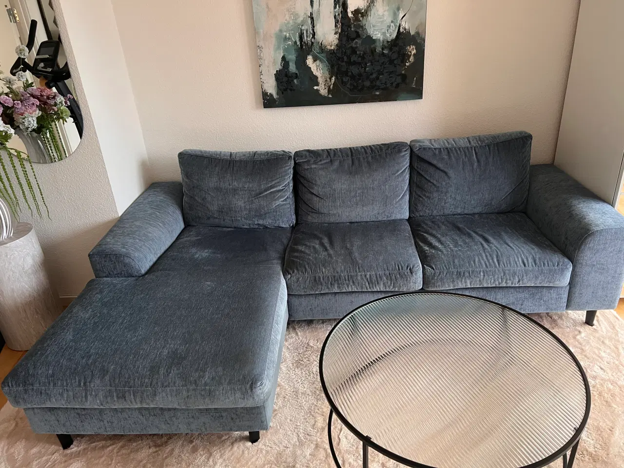 Billede 2 - Blå stof sofa med chaiselong venstrevendt. 