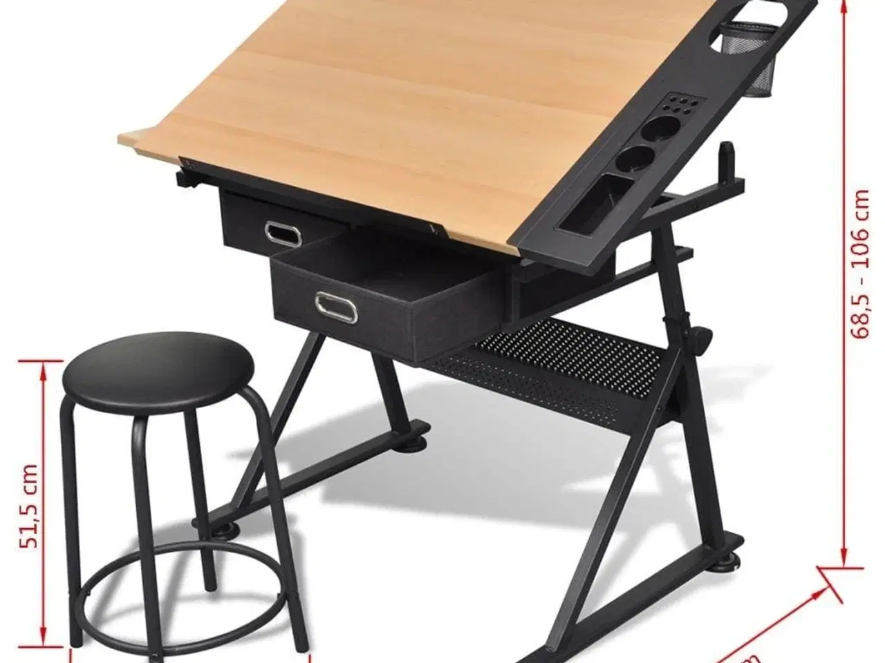 Billede 8 - Tegnebord med taburet og to skuffer vipbar bordplade