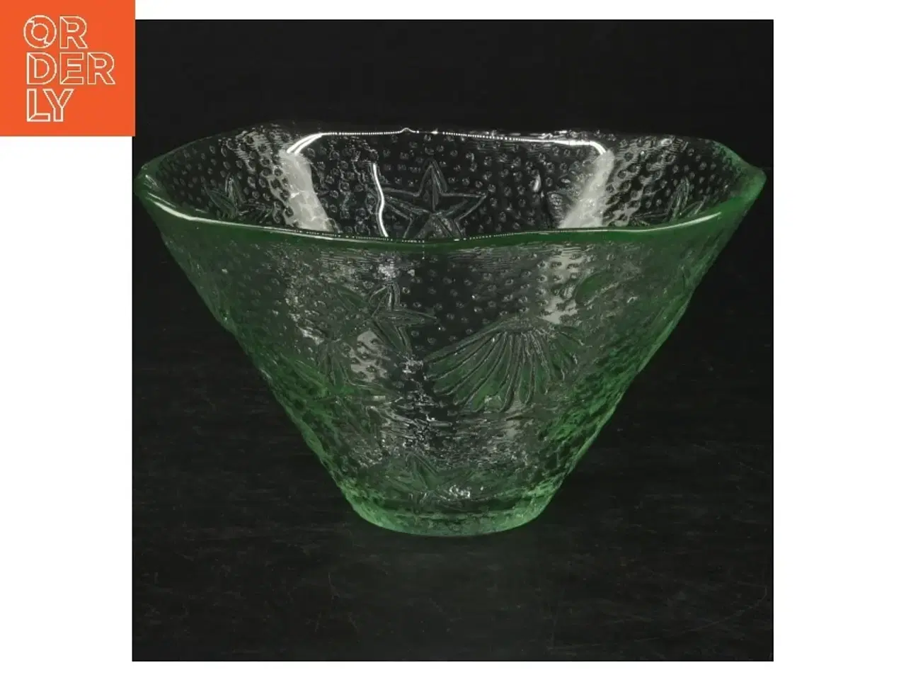 Billede 1 - Grøn glas skål med dekoration (str. Ø. 15 cm)