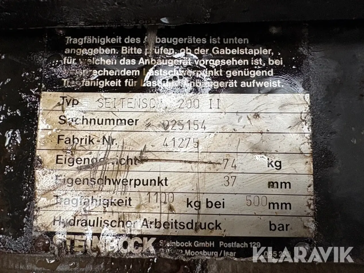 Billede 5 - Sideskift til truck komplet Steinbook Seitensch 200 II
