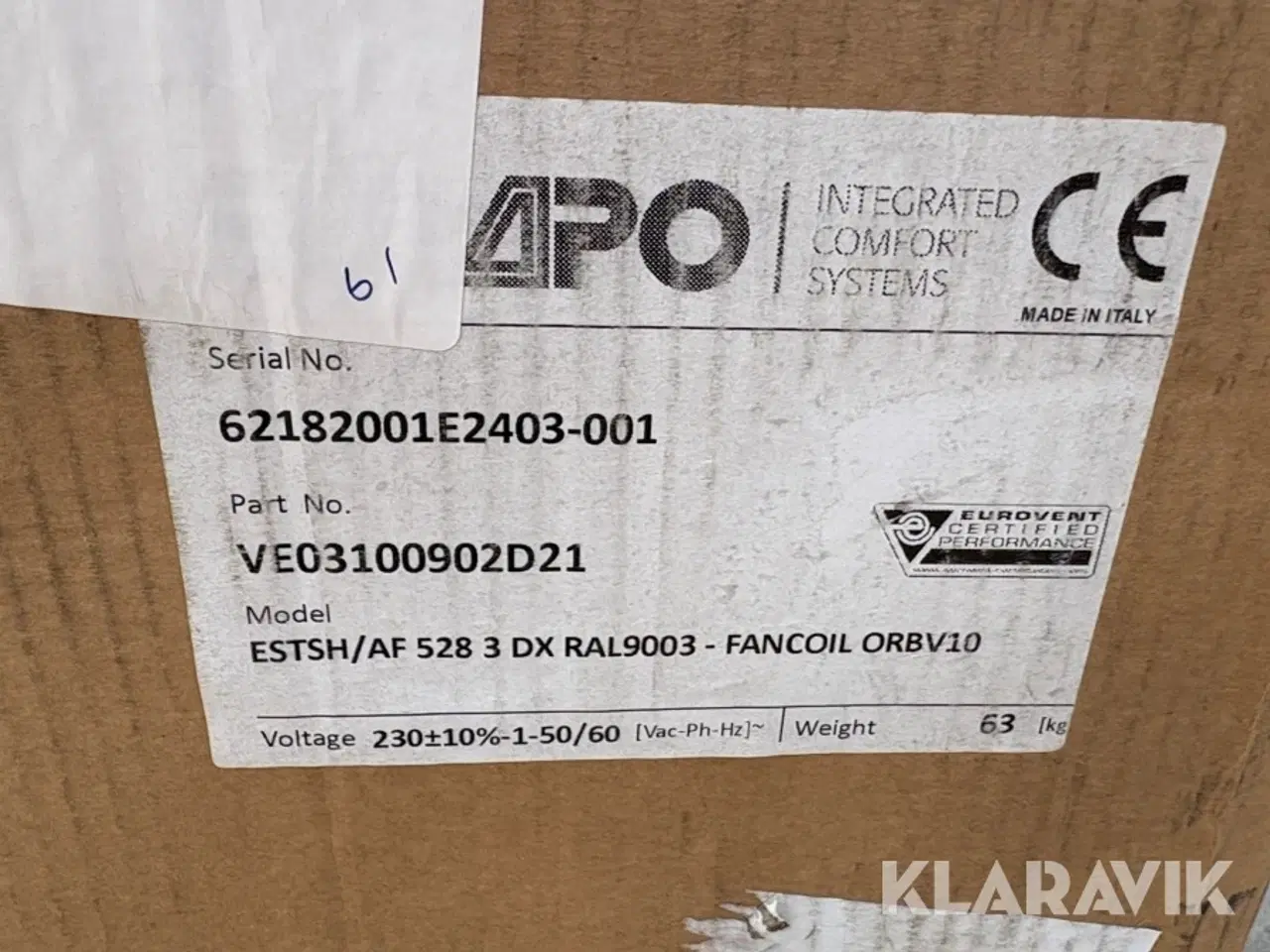 Billede 6 - Fancoil Sapo ESTSH/AF 528 3 DX RAL9003 – FANCOIL ORBV10