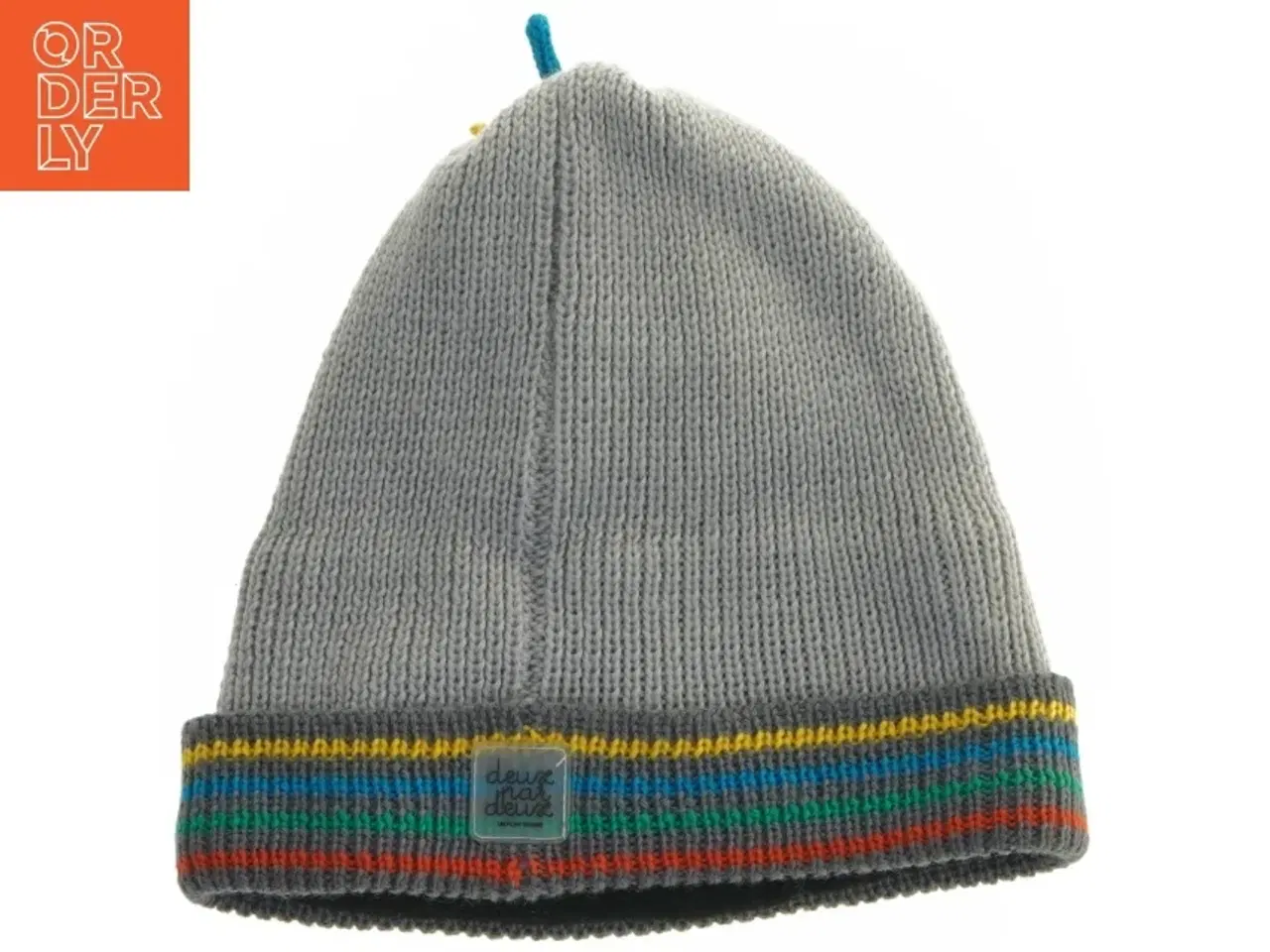 Billede 1 - Grå strikhue med farvede striber fra Deux Pas Deux (str. 23x20 cm)