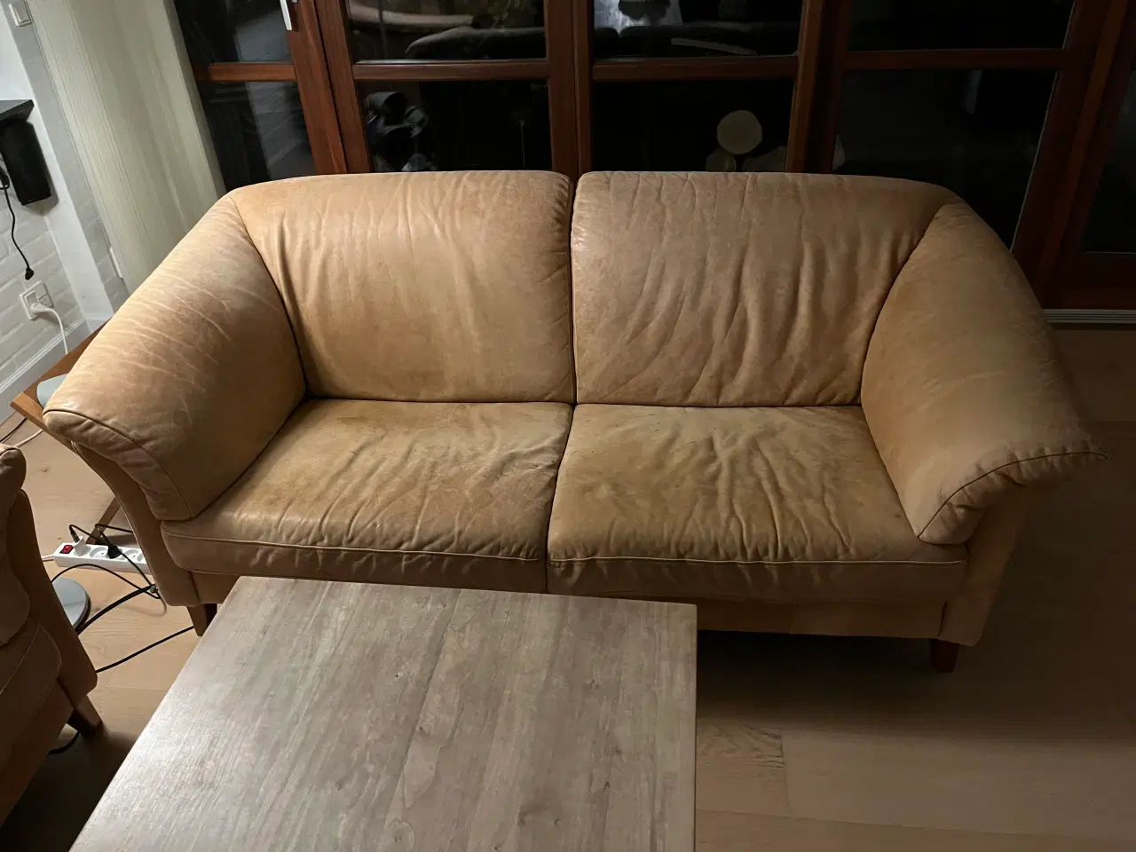 Billede 1 - 2 personers natur læder sofa