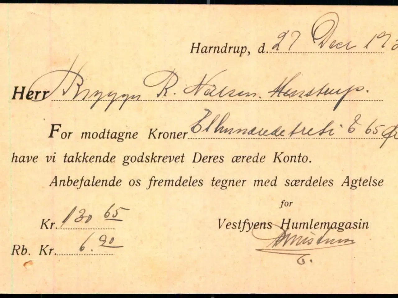 Billede 1 - Vestfyens Humlemagasin - Harndrup  - u/n - Brugt
