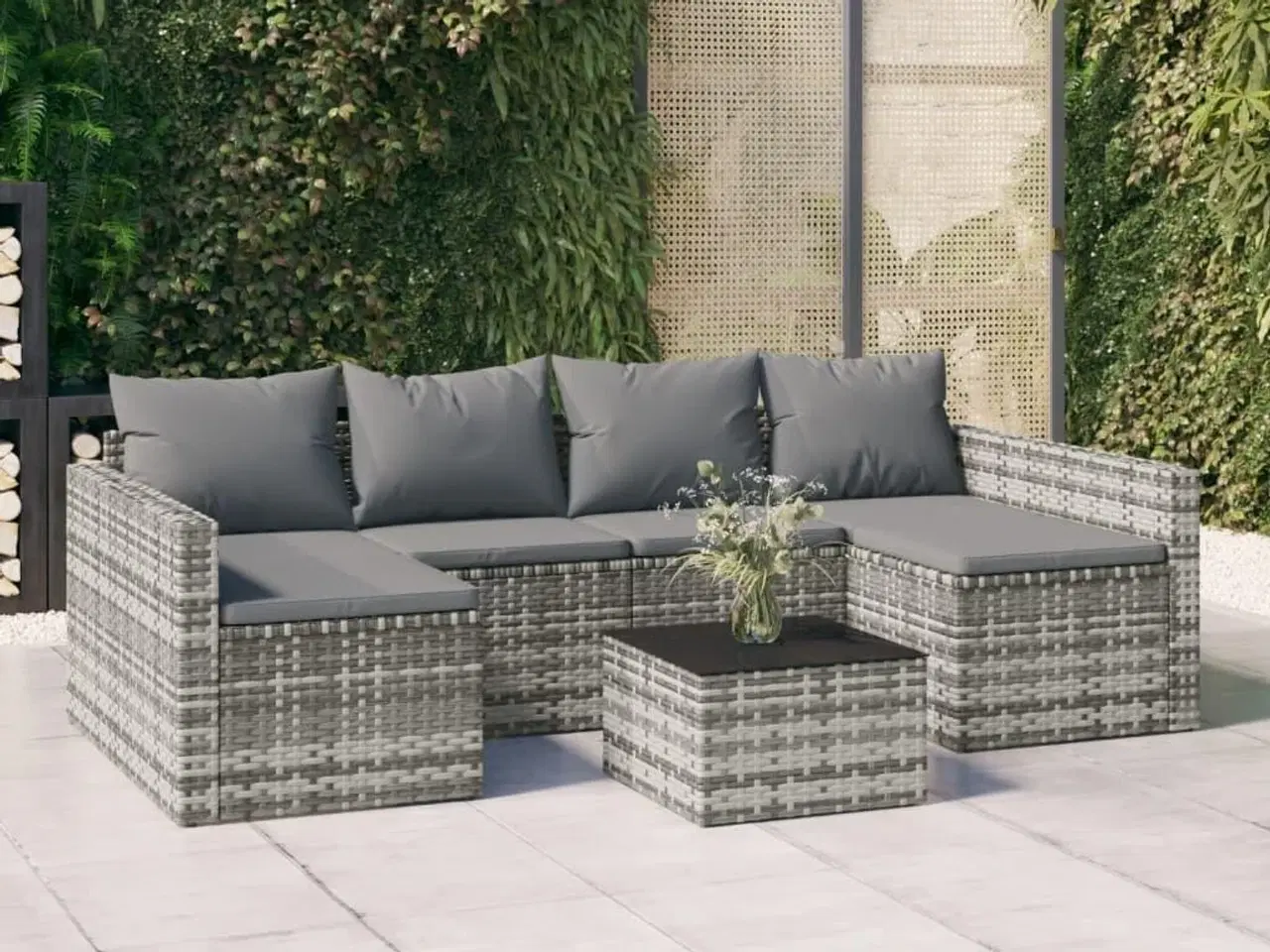 Billede 1 - Loungesæt til haven 2 dele med hynder polyrattan grå