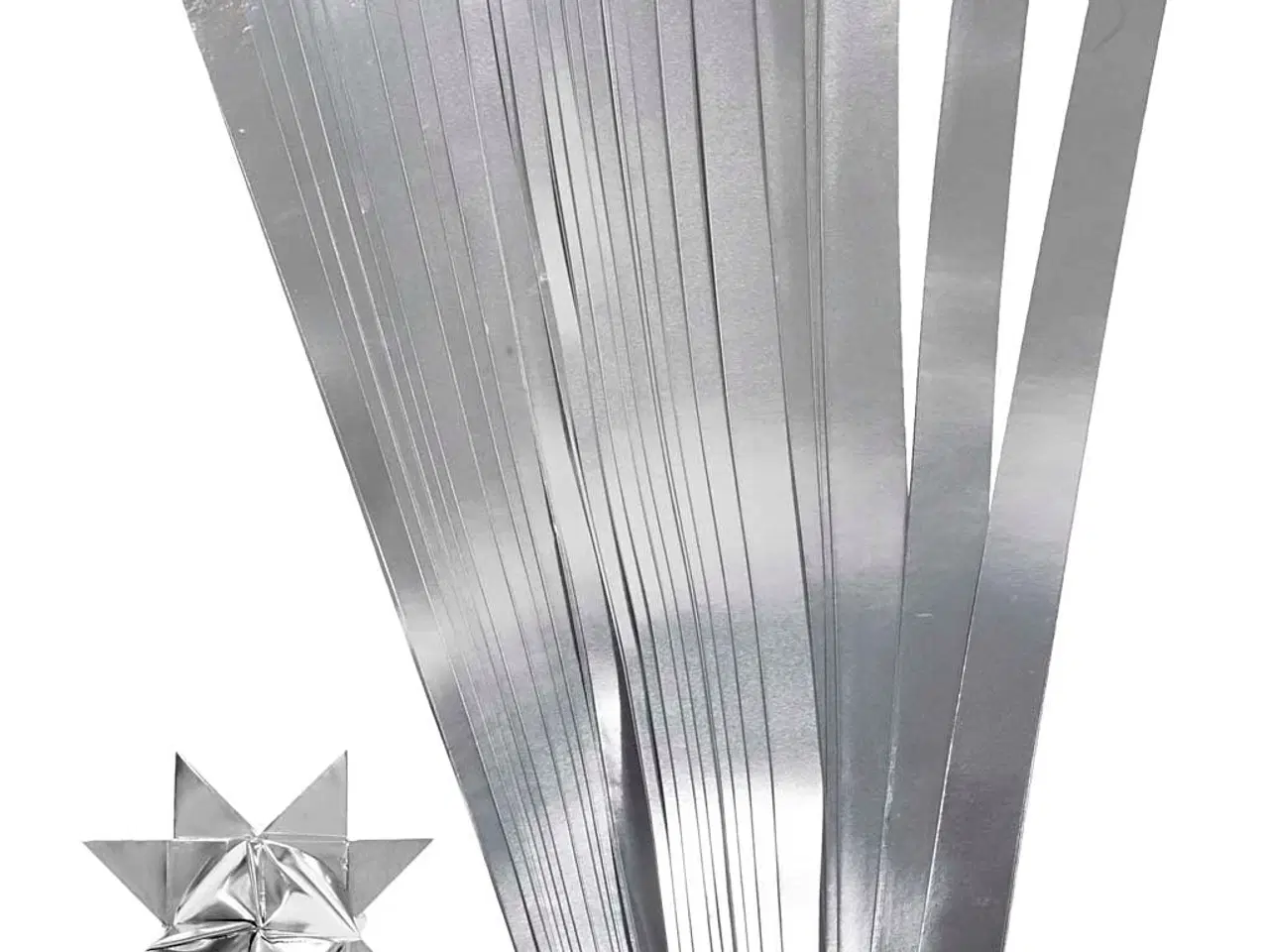 Billede 1 - Stjernestrimler, L: 45 cm, B: 10 mm, diam. 4,5 cm, sølv, 100strimler/ 1 pk.
