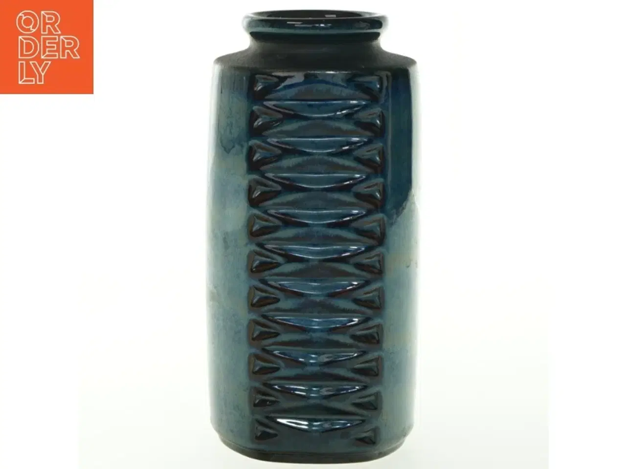 Billede 2 - Blå Keramisk vase med mønster fra Søholm Stentøj (str. H. 22 cm. ø. 10 cm)