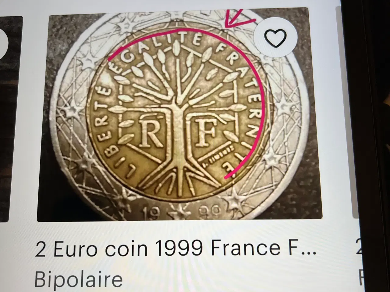 Billede 1 - 2 Euro 1999 France, sjælden med 2 fejl