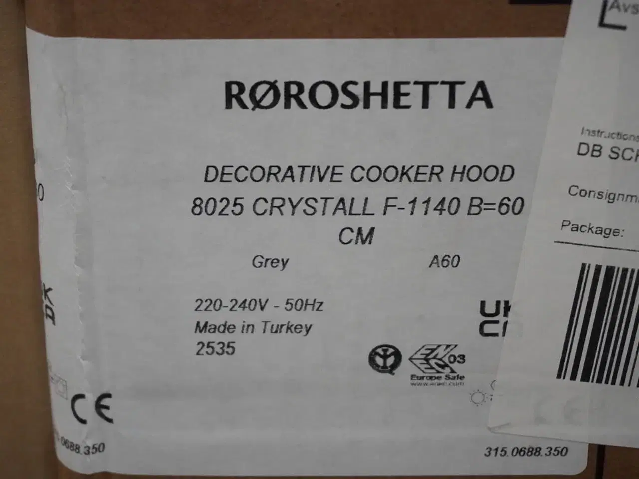 Billede 2 - Emhætte - RØROSHETTA Crystall 1140, 60cm