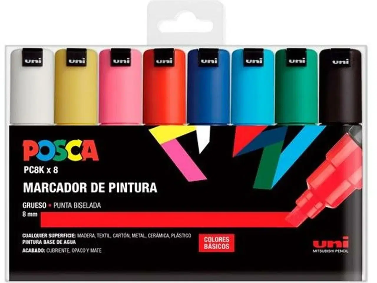 Billede 1 - POSCA PC-8K tuschsæt - 8 farver, 8 mm skrå spids