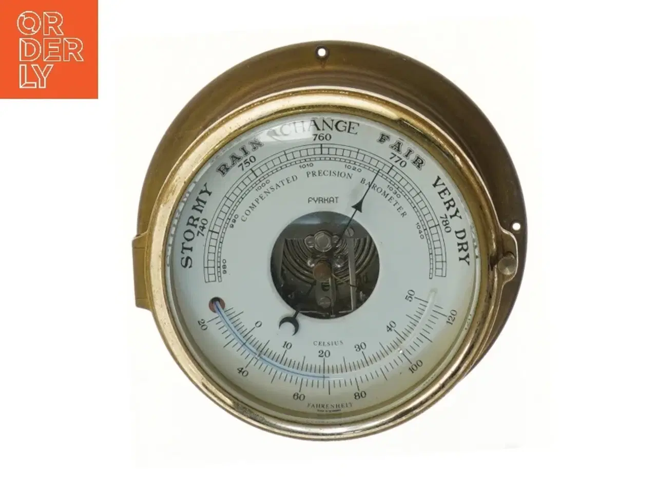 Billede 1 - Fyrkat messingbarometer Quartz (str. Ø 15x9,5 cm)